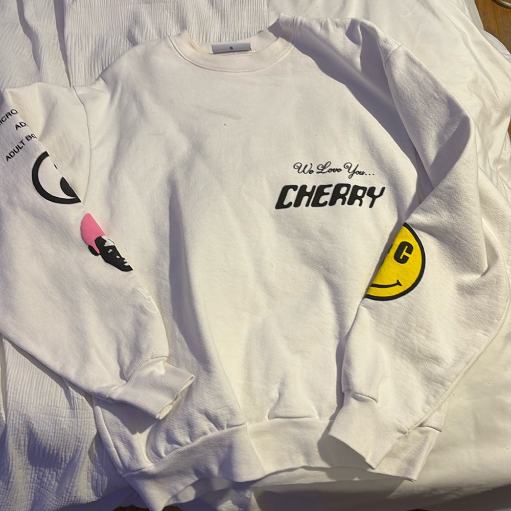 Cherry White Graphic Print Crewneck